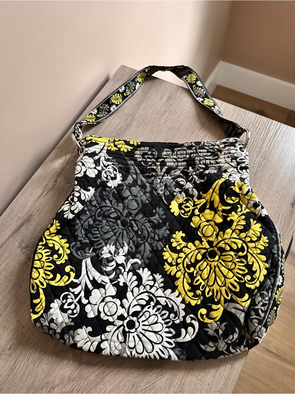 Quilted Floral Shoulder Bag in Black, White & Yellow VERA BRADLEY